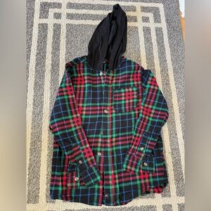 Art Class- Black Plaid Hooded Button-Up Flannel